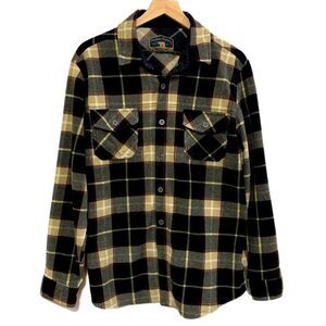 Freedom Foundry Plaid Flannel Button up Shirt Men’s Large Black Tan Thick Soft.